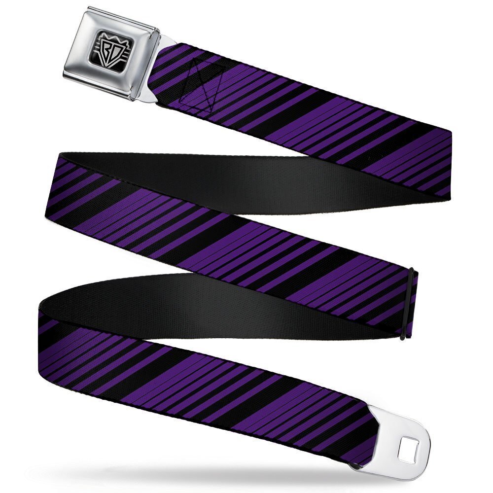 8128 Seatbelt Belt - Diagonal Stripes Black/Purple - 1.5" Wide - 32-52